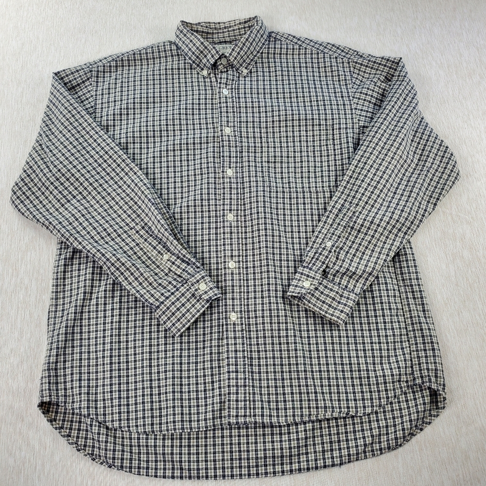 J. Crew Men's Size Large Blue & Green Plaid Grid Long Sleeve Shirt